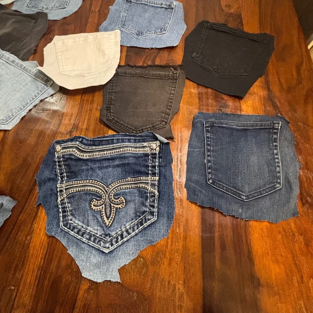 15pc Denim Pocket Lot Assorted Jean Pockets Crafting Upcycling DIY Scrap Fabric